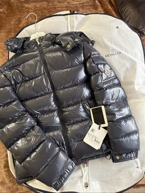 Kids Moncler Glossy Navy Quilted Down Jacket